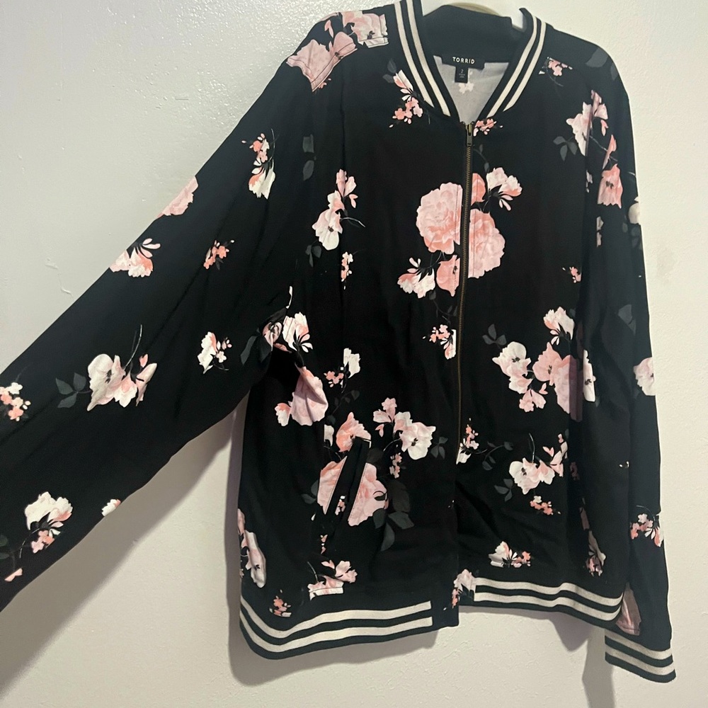 Torrid flowery pattern on black jacket